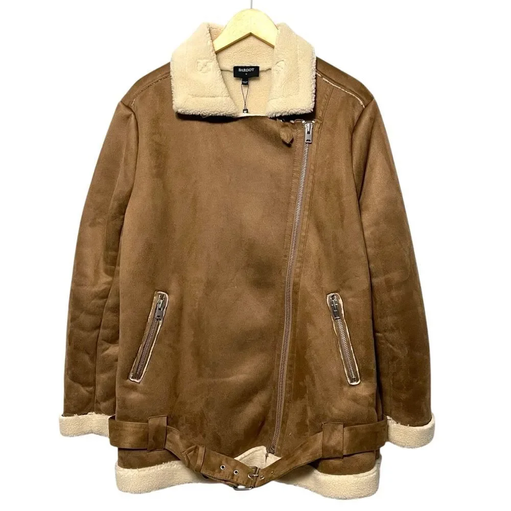 NWT BARDOT Shearling Camel Moto Jacket XL